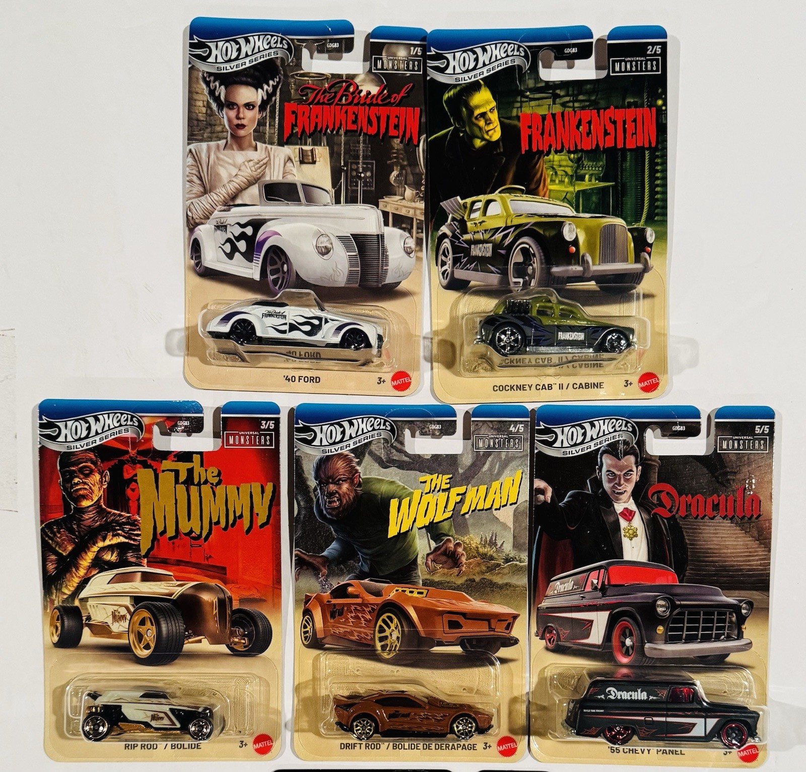 2026 Hot Wheels Silver Series UNIVERSAL MONSTERS Set of 5 With Dracula Chase
