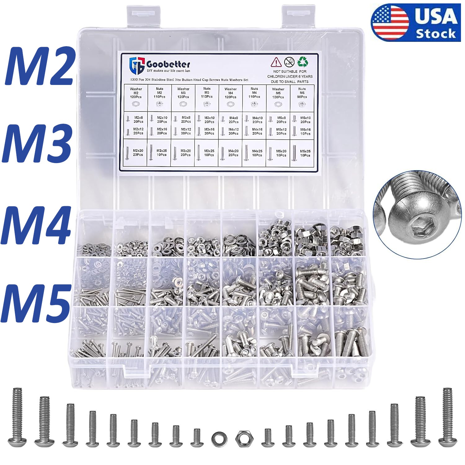 M2 M3 M4 M5 Button Head Socket Cap Screws Nut Set Allen Hex Bolt Stainless steel