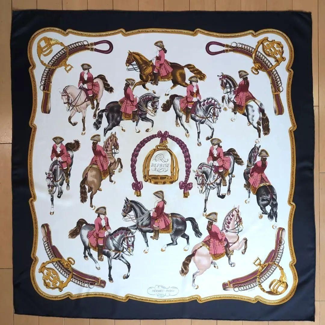 Hermes Carre 90 Reprise Silk Scarf Navy Cream Pink Equestrian 88cm Hermes Carre 90 Reprise Silk Scarf Navy Cream Pink Equestrian 88cm
