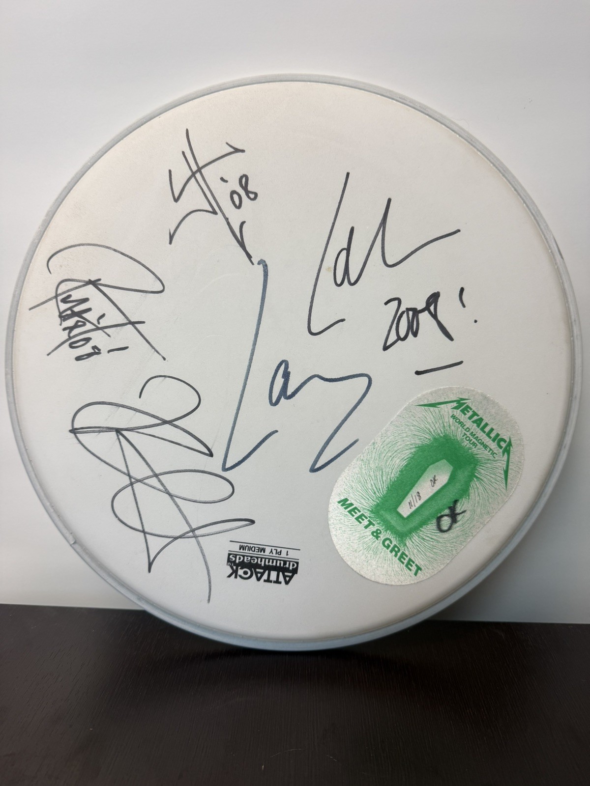 Metallica Signed ATTACK Drumhead Autograph by All Members 2008 Tour Meet & Greet
