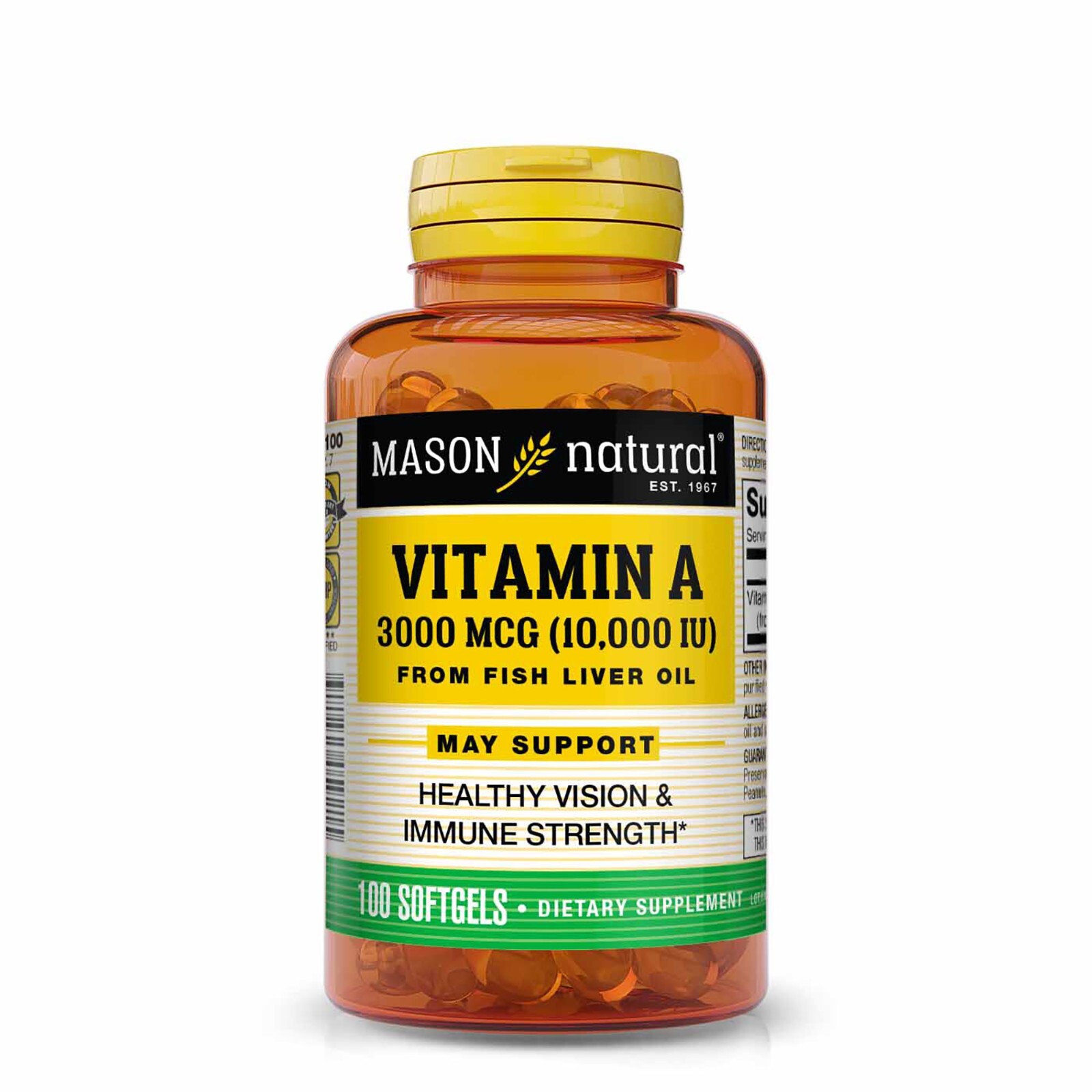 Mason Natural Vitamin A 3000 mcg (10000 IU) - from Fish Liver Oil, 100 Softgels