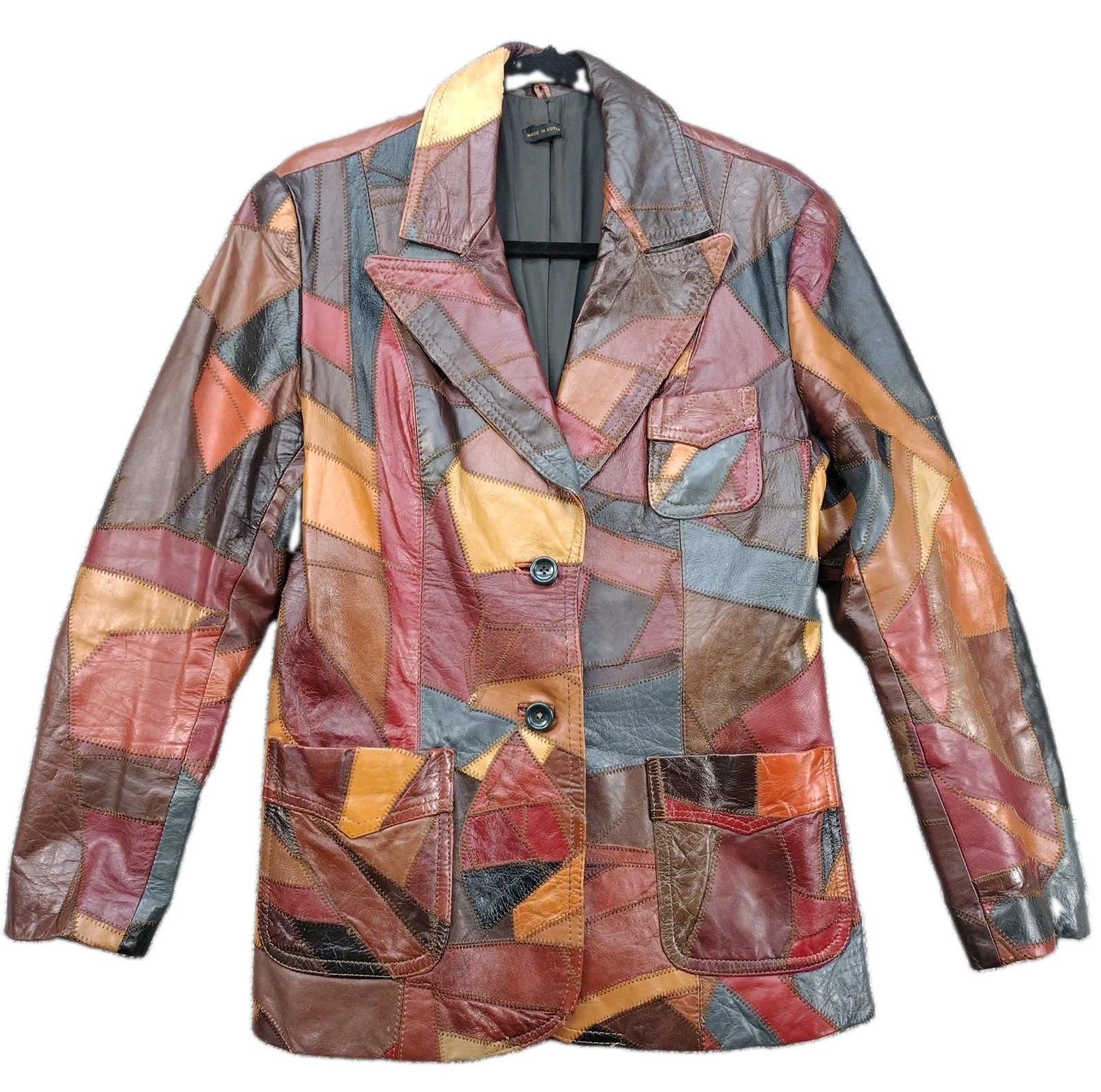 VTG 1970s Bohemian/Hippie Patchwork Colorful Leather Coat/Jacket Medium 13/14