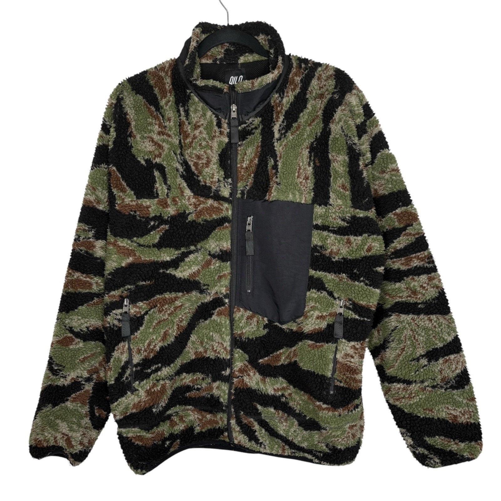 Qilo Tactical Nam Tiger Stripe Camo Sherpa Jacket Mens M Sherpa Fleece Full Zip