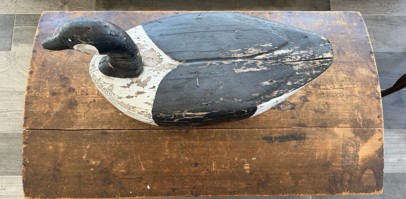 Large Antique Long Island Duck Decoy Wood Cork Bottom Attributed Robert 23 in