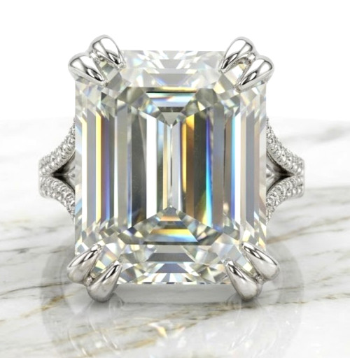 RARE 19.5 Ct Certified Emerald Cut Diamond Solitire Ring - FREE Diamond Studs