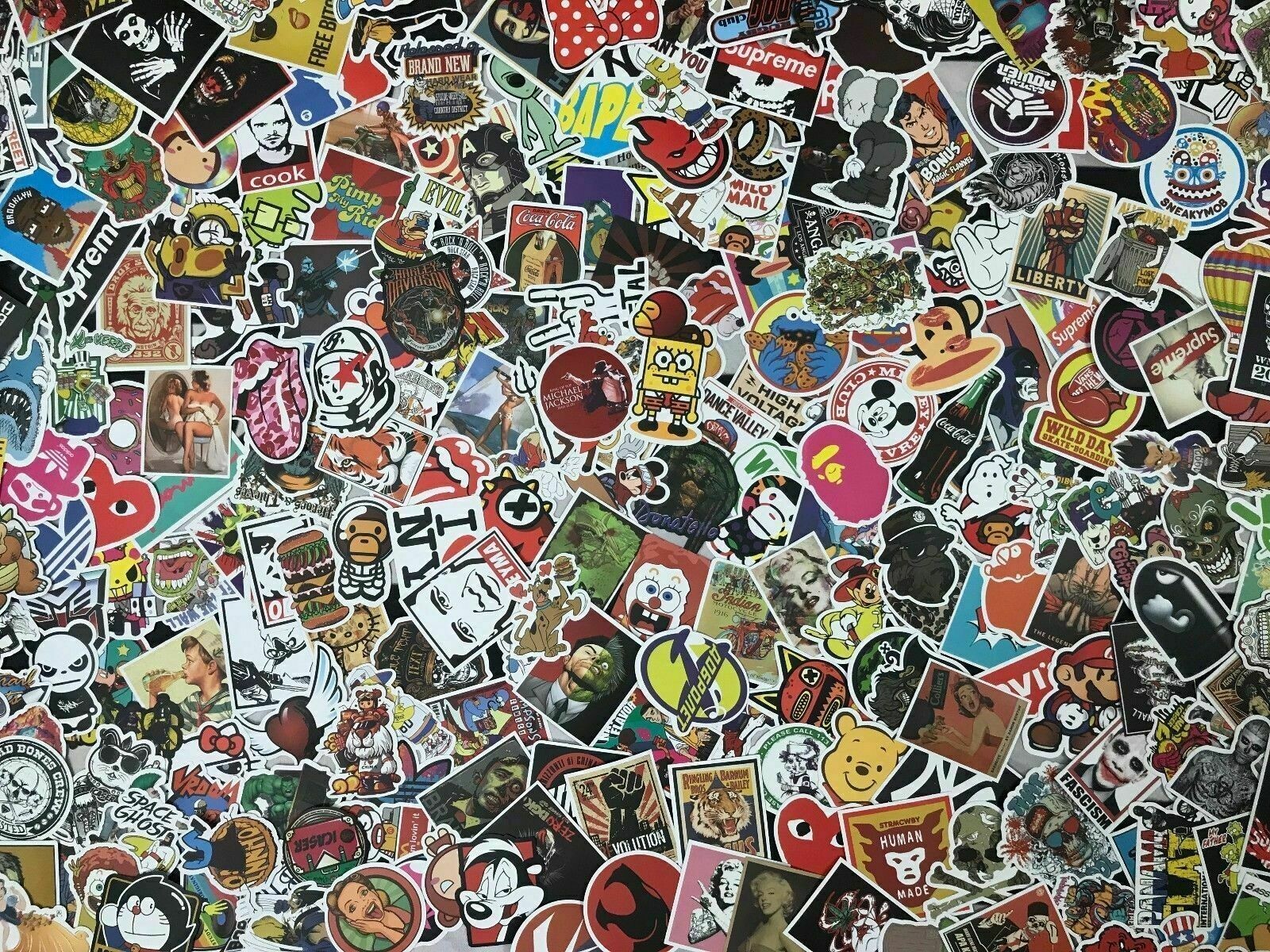 Lots of 200 Random Vinyl Laptop Skateboard Stickers Luggage Decals Dope Sticker