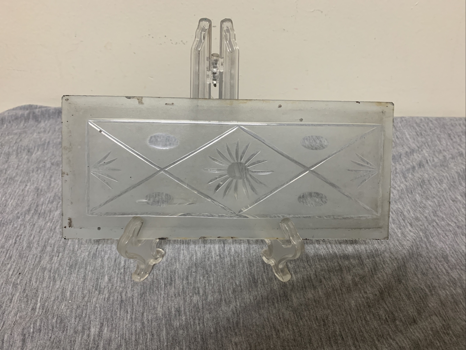 Vintage Frosted Hand Etched 9” by 4” Glass Window Panel Vintage Frosted Hand Etched 9” by 4” Glass Window Panel