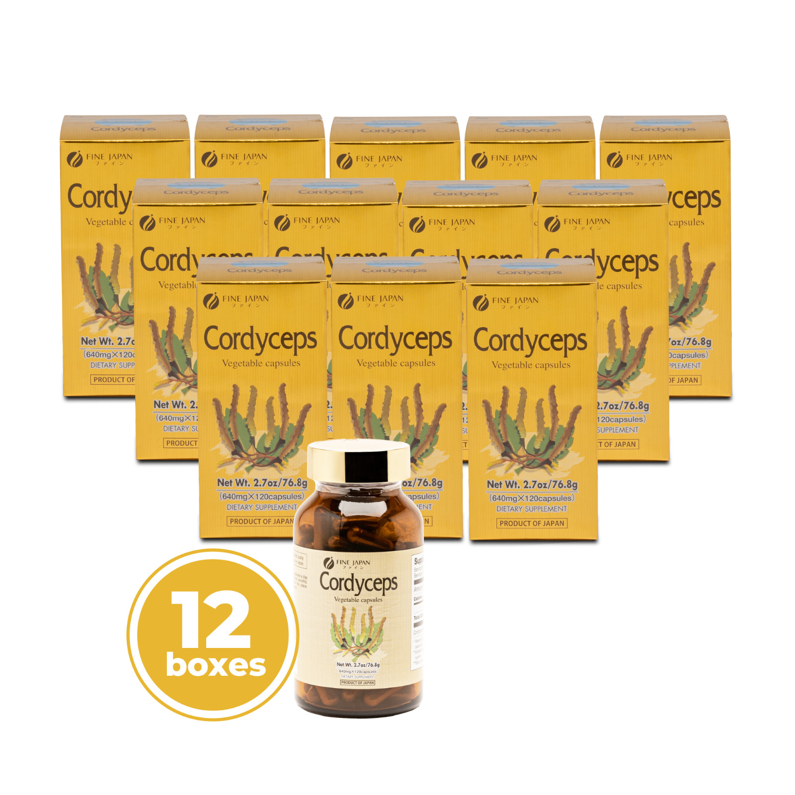 FINE JAPAN Cordyceps Mushroom – Energy, Stamina, Immune Support [12 Boxes]
