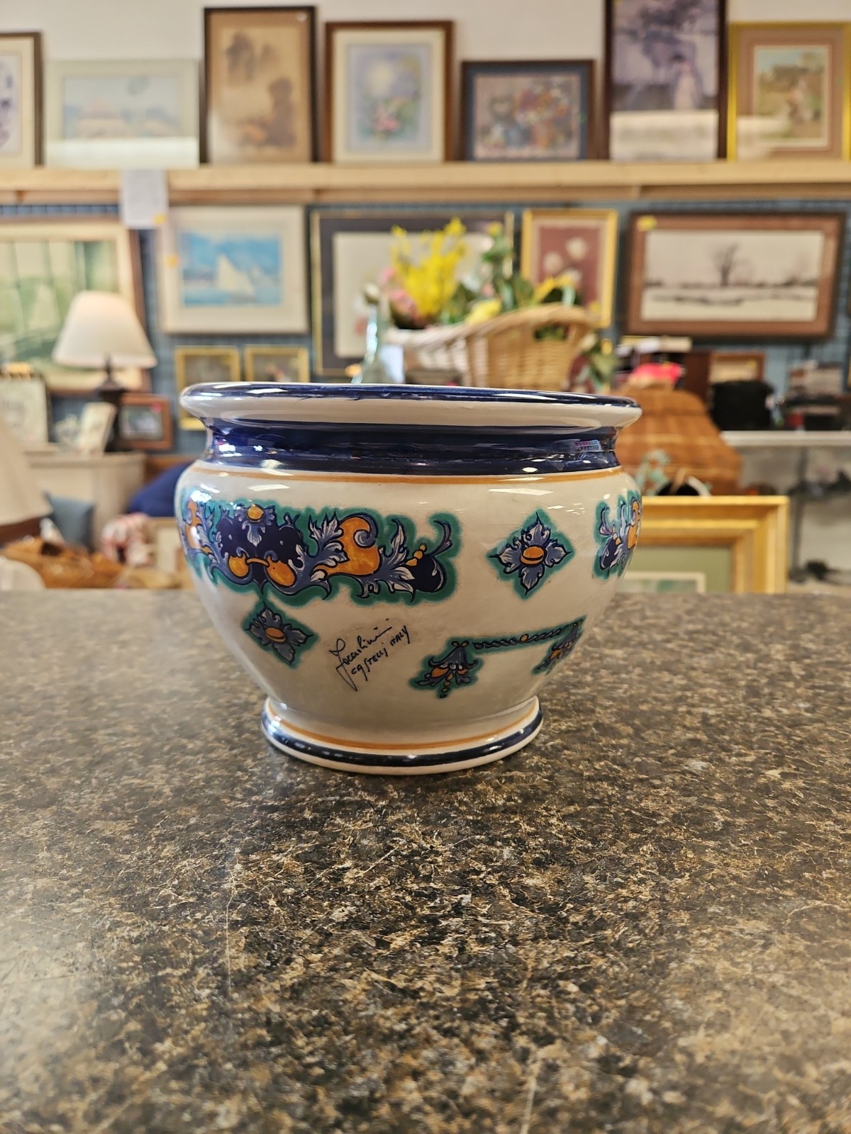 Vintage FACCIOLINI CASTELLI Flower Pot Planter Pottery ITALIAN Italy Hand Signed