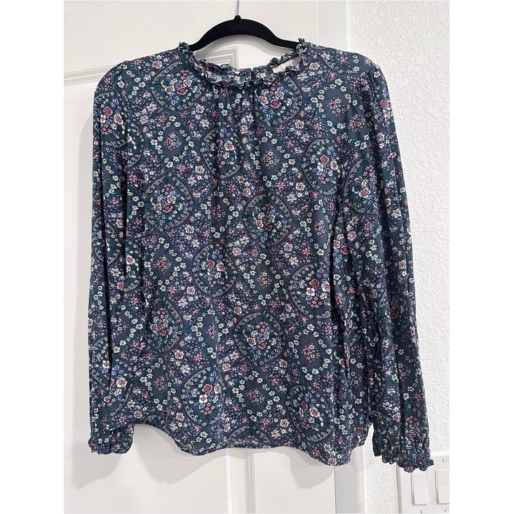 LOFT Outlet Medallion Floral Ruffle Collar Blouse Size L Long Sleeve