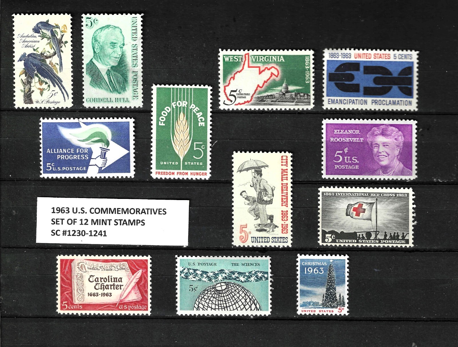 1963 US Commemorative Year Set Scott #1230-1241 MNH Complete 12 Stamps