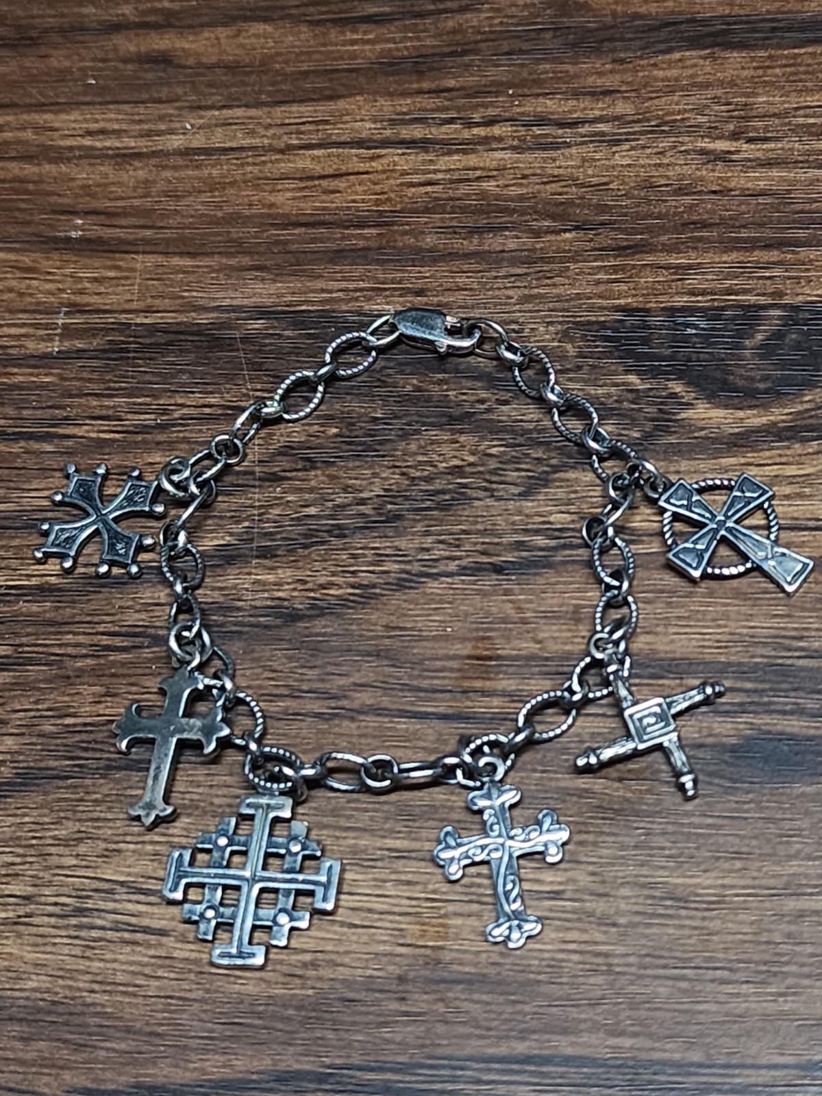 Vintage Sterling Celtic Christian Cross Charm Religious Bracelet 11.5 Grams