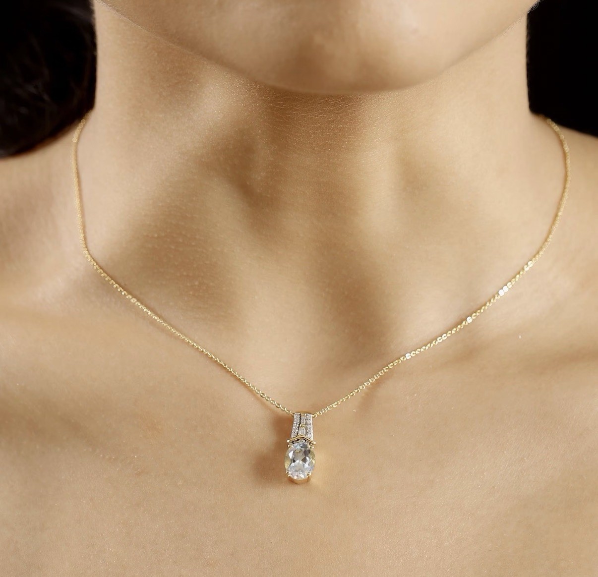 DJoy Womens Malagasy Moonstone, Natural Champagne & White Diamond Gold Pendant