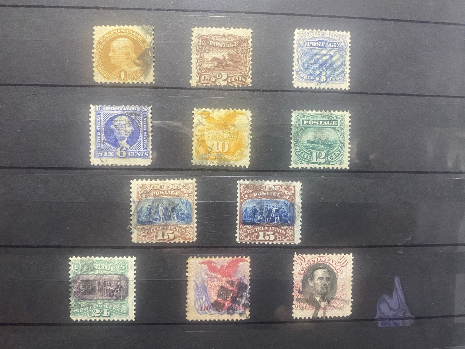 US 1869 Pictorial Stamps G Grills Complete Set 112-122 US 1869 Pictorial Stamps G Grills Complete Set 112-122