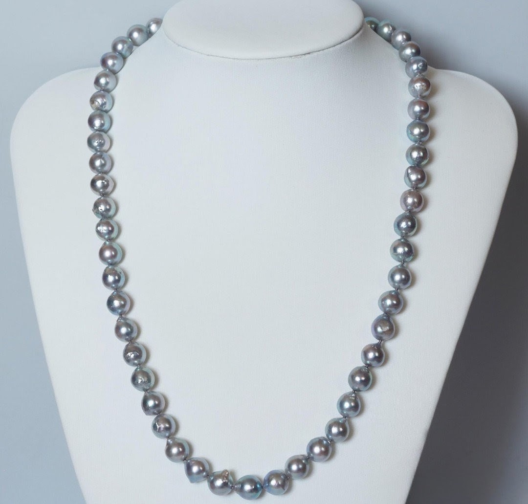 Japanese Akoya 6-7mm Silver Blue Pearls Necklace 