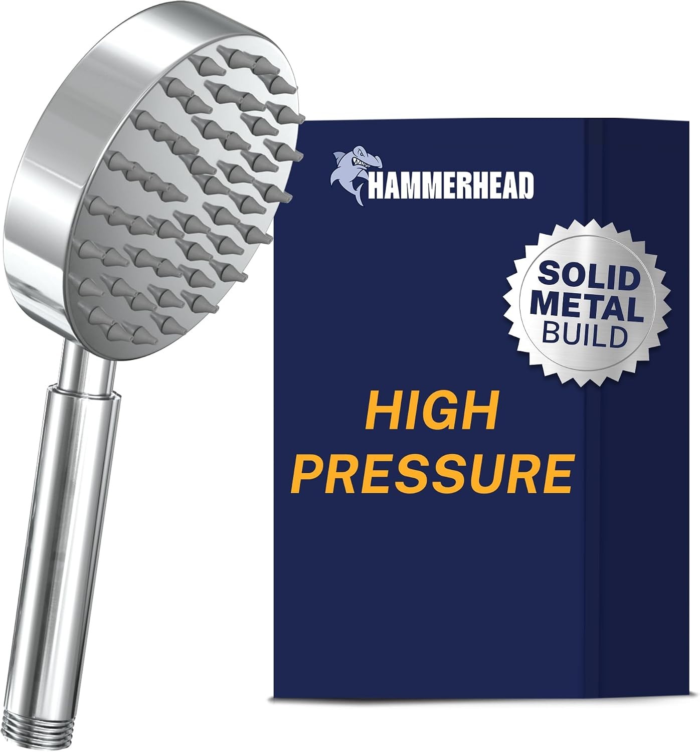 HammerHead Metal Handheld Shower Head with High Pressure Nozzles