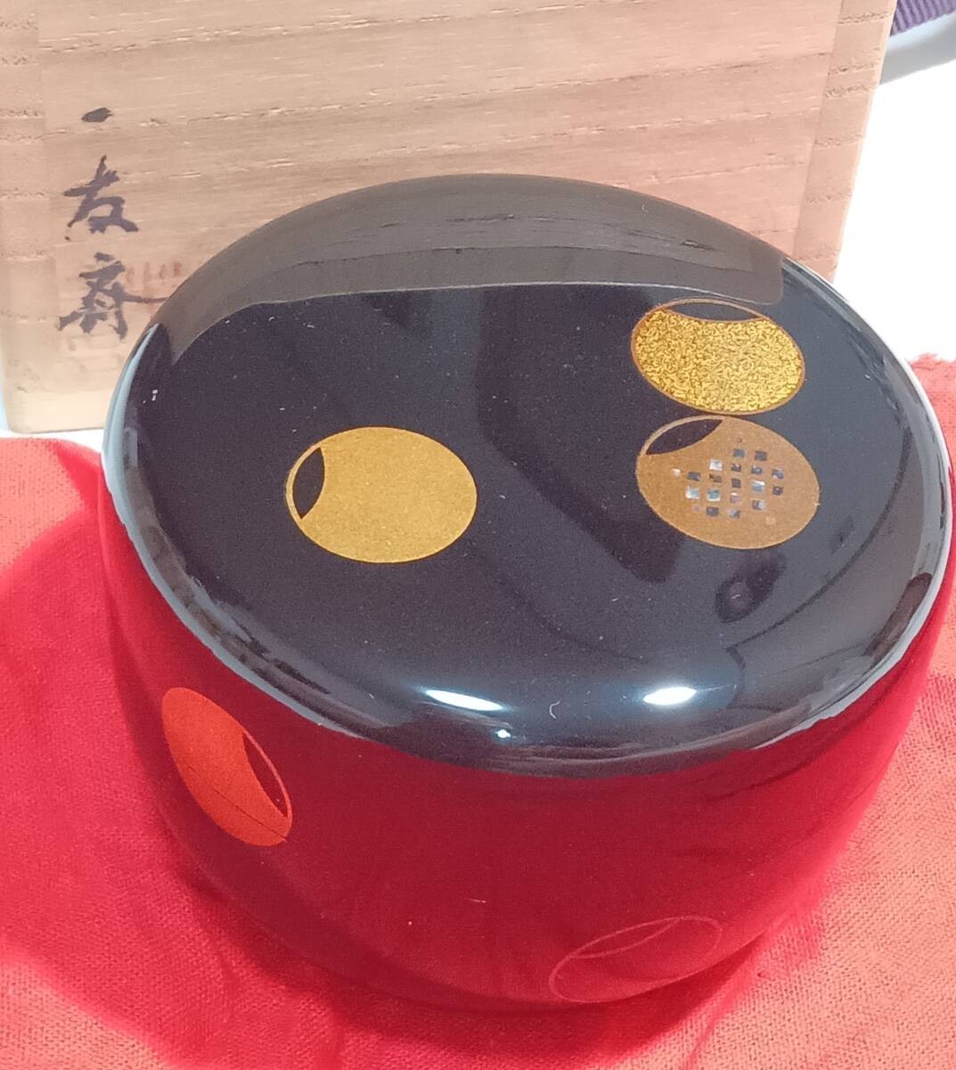 Wajima Lacquerware Tea Utensil by Kazutosai Black Raden, Fine Lacquer Art