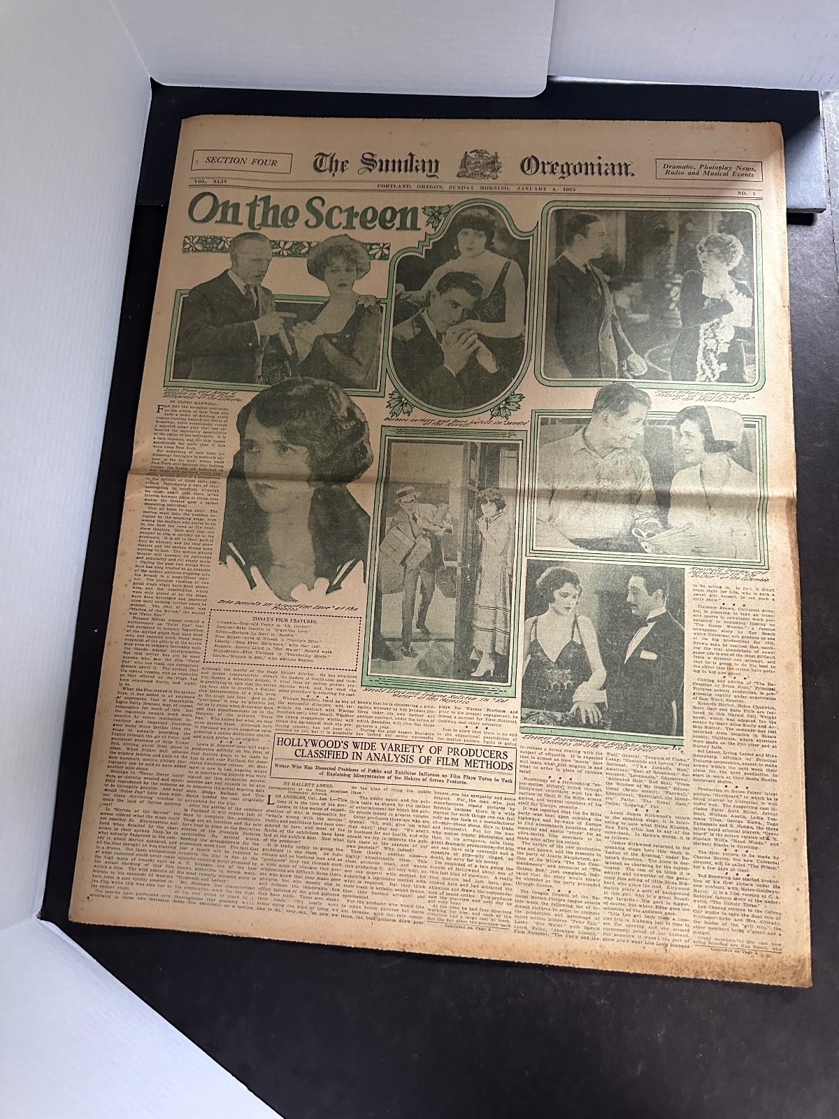 Antique 1925 Sunday Oregonian On the Screen Movie Section Portland Oregon