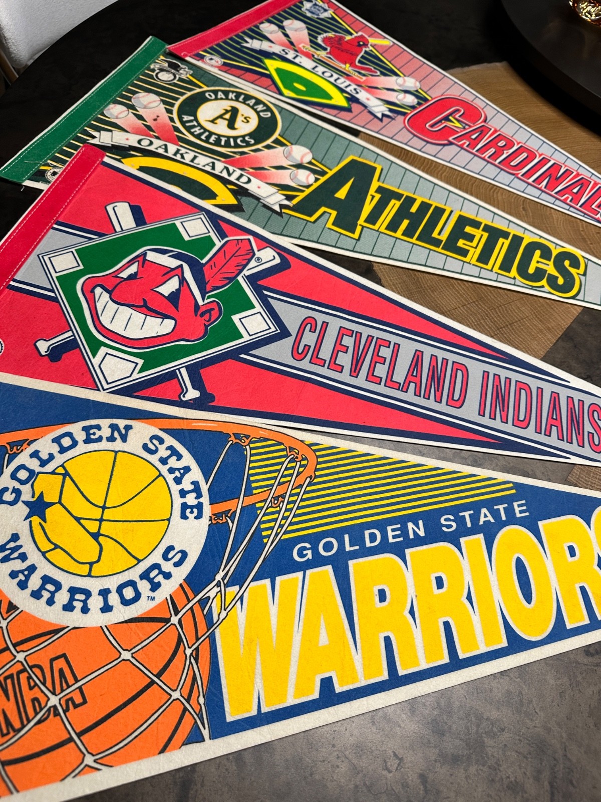 VINTAGE WINCRAFT BASEBALL BASKETBALL PENNANTS LOT OF 4 MANCAVE GARAGE