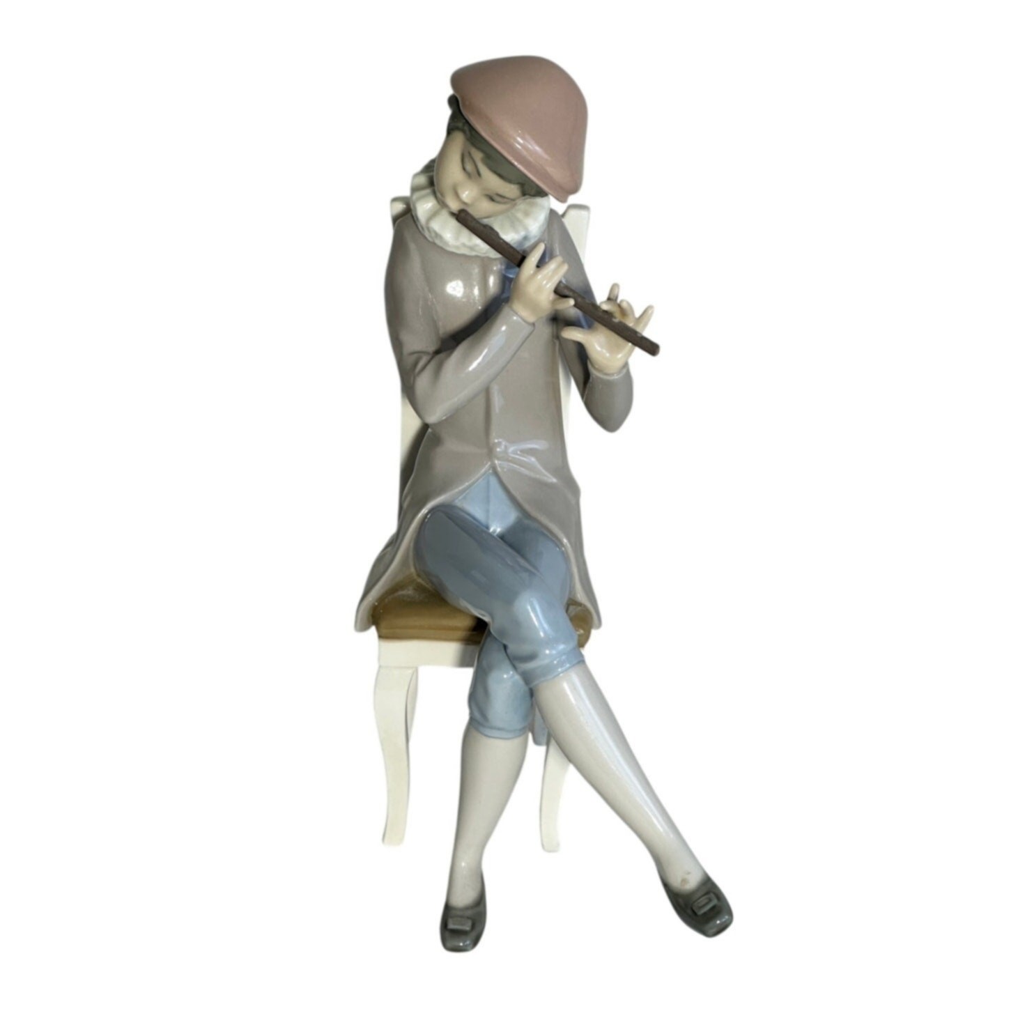 Lladro 4877G Boy Playing Flute Seated Chair Porcelain Figurine Vintage 1947-81