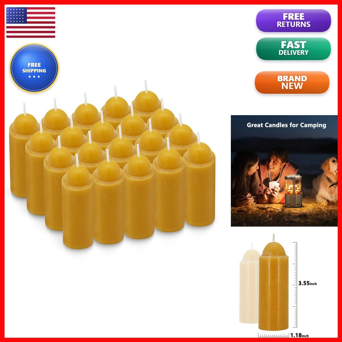 Natural Beeswax Emergency Candles for Lanterns 15H+ 20Pack Unscented