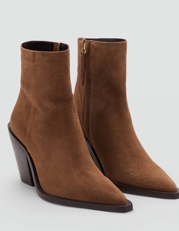 Mango MNG Heel Suede Ankle Boots Genuine Leather Tobacco Brown US 9 Euro 40