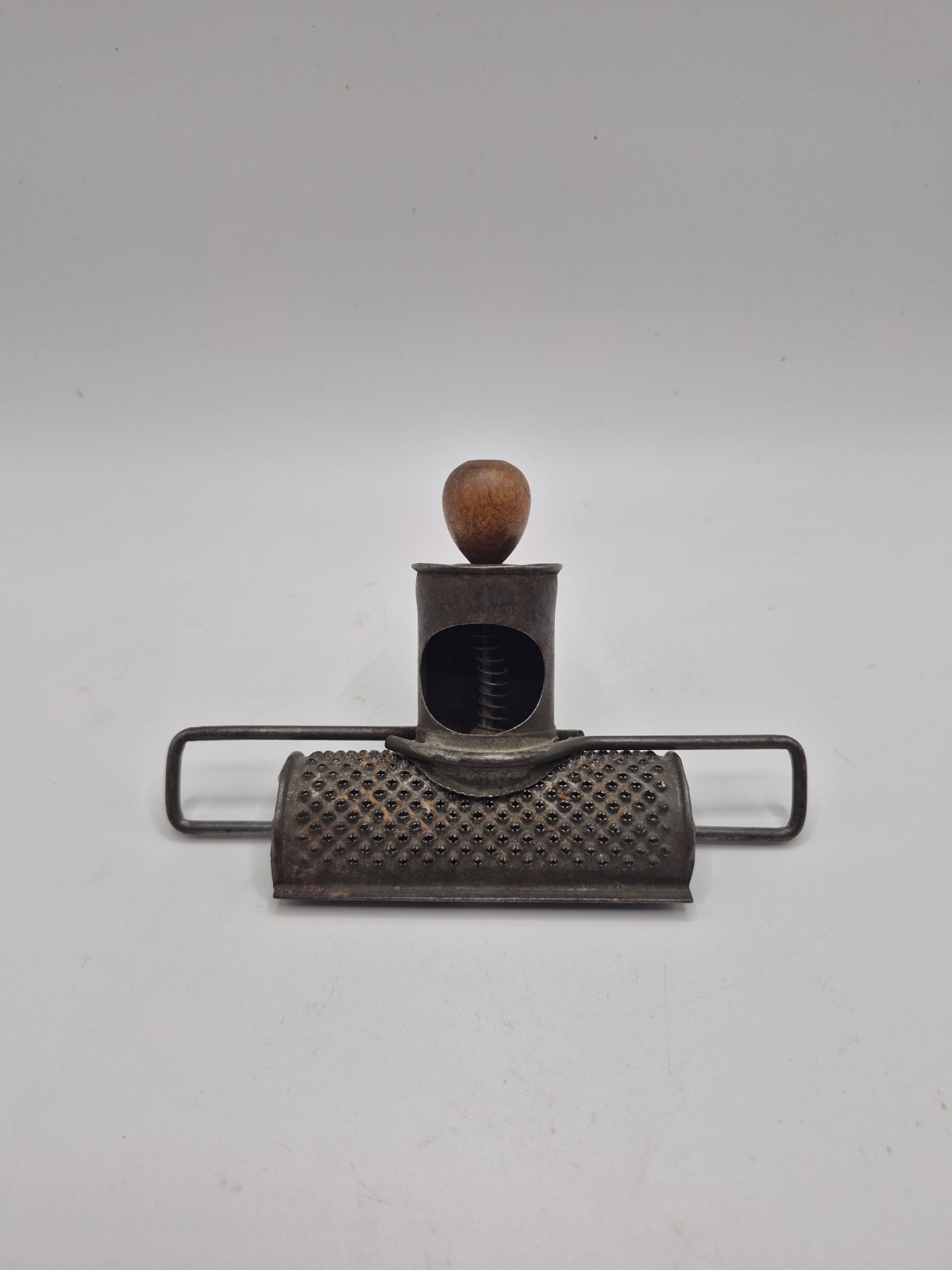 Antique 1890\'s Tin Nutmeg Spice Grinder, Hand Crank Grater