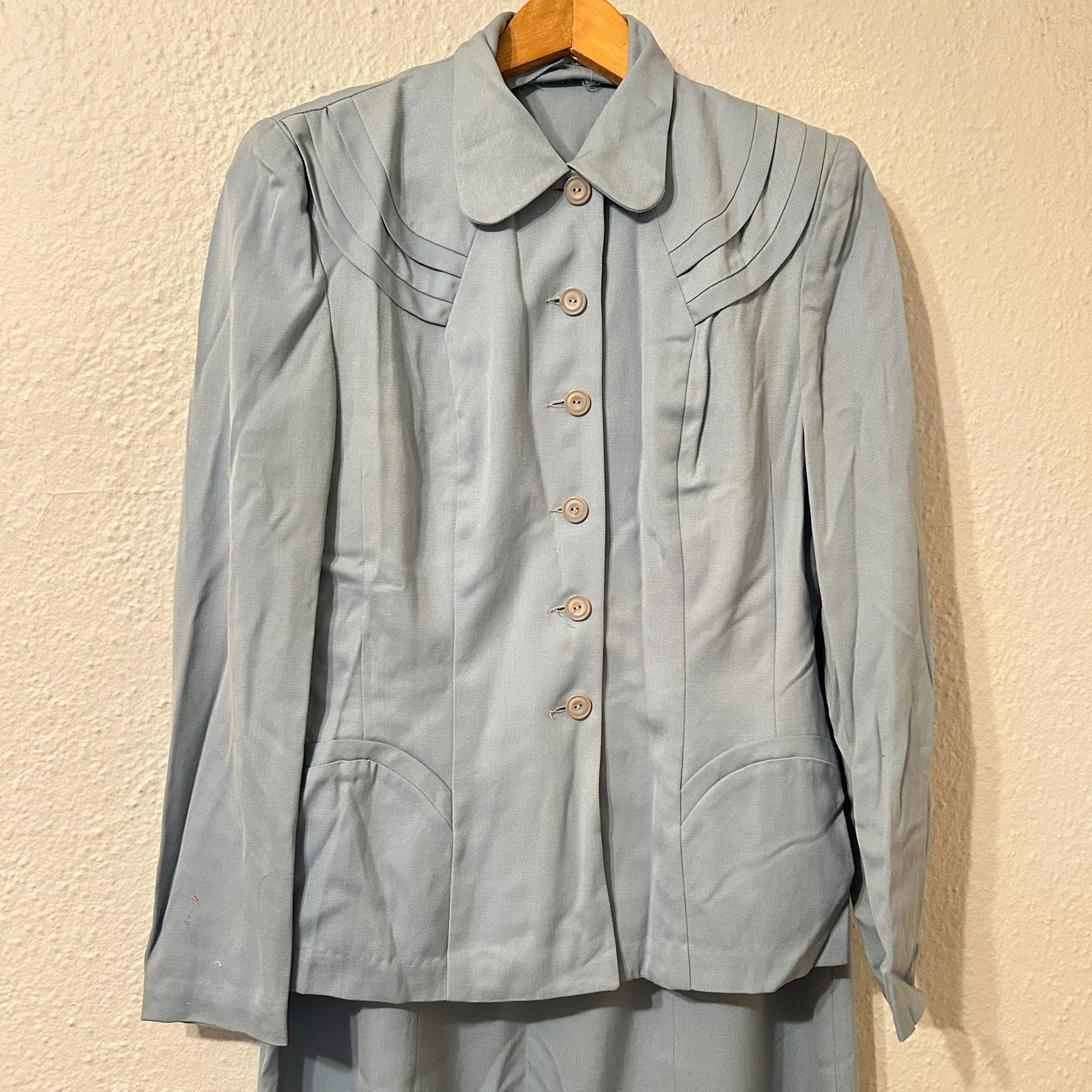 Vintage 1940\'s Lampl Women\'s M Blue Wool Gabardine Skirt Suit Vintage 1940\'s Lampl Women\'s M Blue Wool Gabardine Skirt Suit