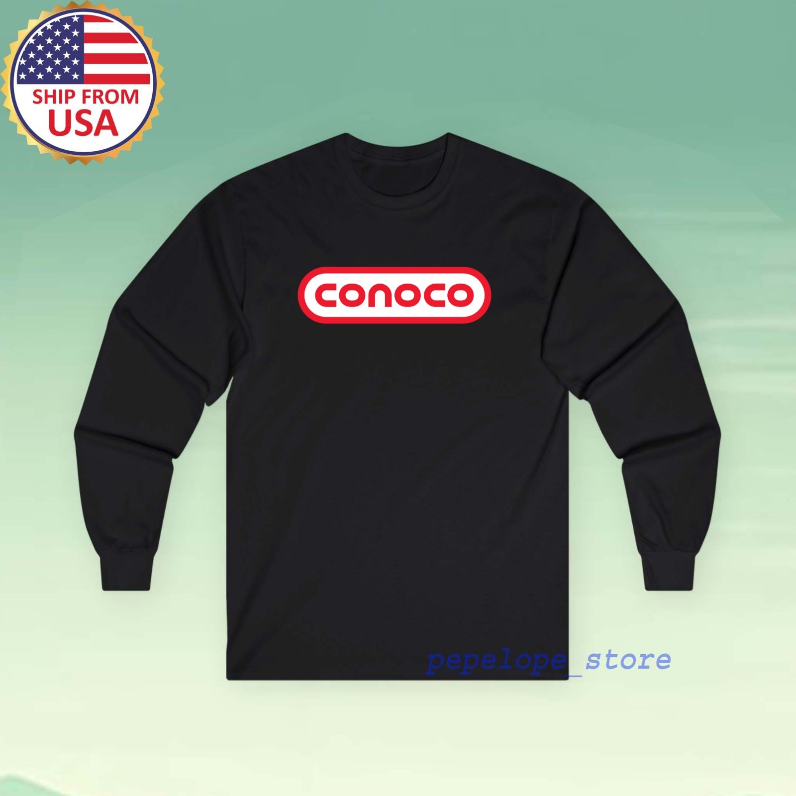 CONOCO OIL GAS GASOLINE Men\'s Black Long Sleeve Size S-2XL CONOCO OIL GAS GASOLINE Men\'s Black Long Sleeve Size S-2XL