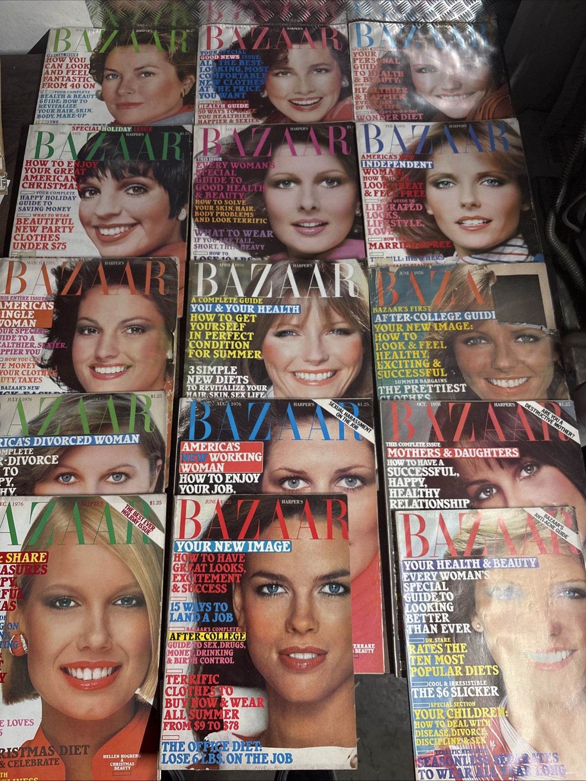 Lot of 15 Vtg 1975 1976 & 77 HARPER'S BAZAAR Magazine Cheryl Tiegs Princess Gra