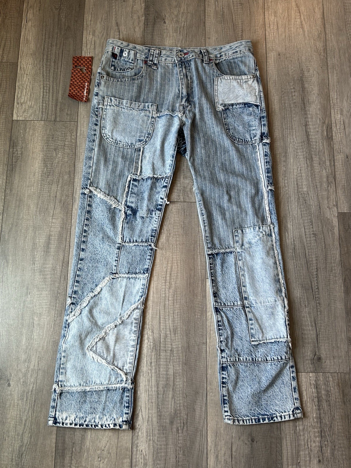 Rare Element Semistacked Flared Multi Patch Jeans Men\'s 38x34 Distressed Blue Rare Element Semistacked Flared Multi Patch Jeans Men\'s 38x34 Distressed Blue