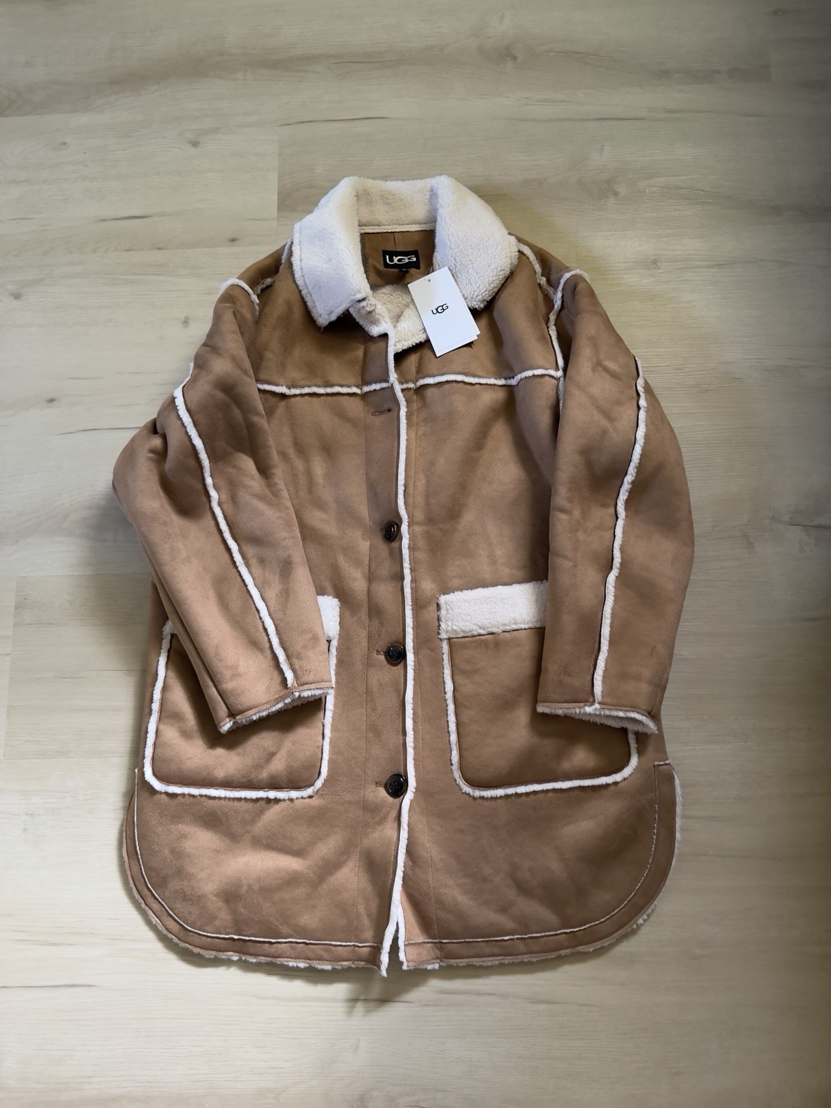 NWT UGG Women\'s Takara Luxe Fluff Mid Brown Jacket Sz M