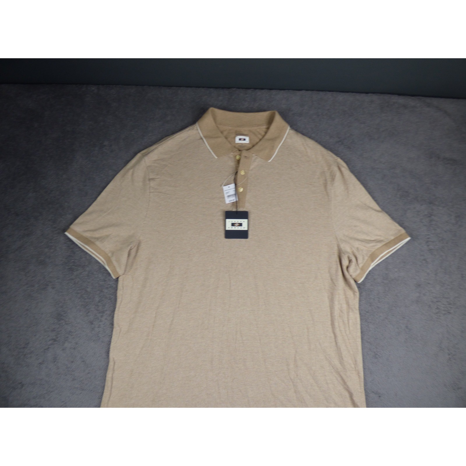 Joseph Abboud Mens Modern Fit Polo Shirt Tan Houndstooth Short Sleeve NWT L