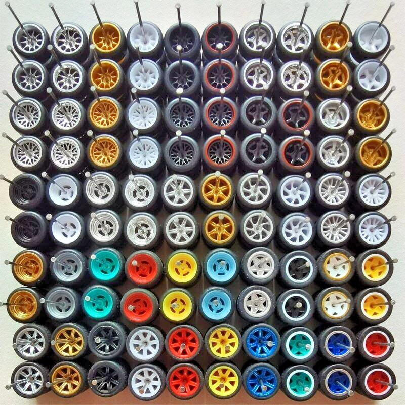 20 Sets *YOU CHOOSE* Mixed Style Rims & 11mm Rubber Tires For 1/64 Hot Wheels