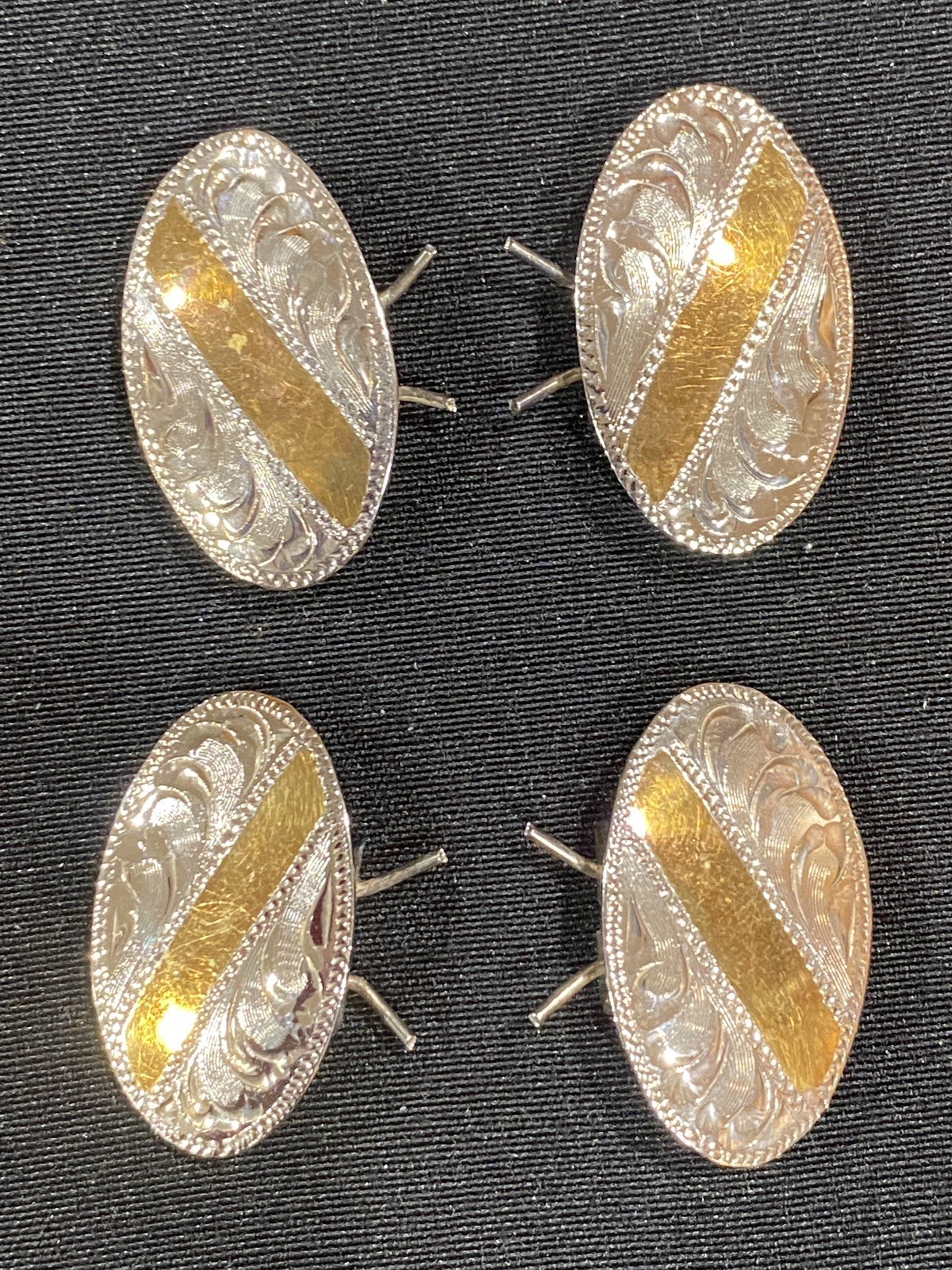 VTG Hand Crafted Silver Plated Gold Brass tone Conchos Qty4