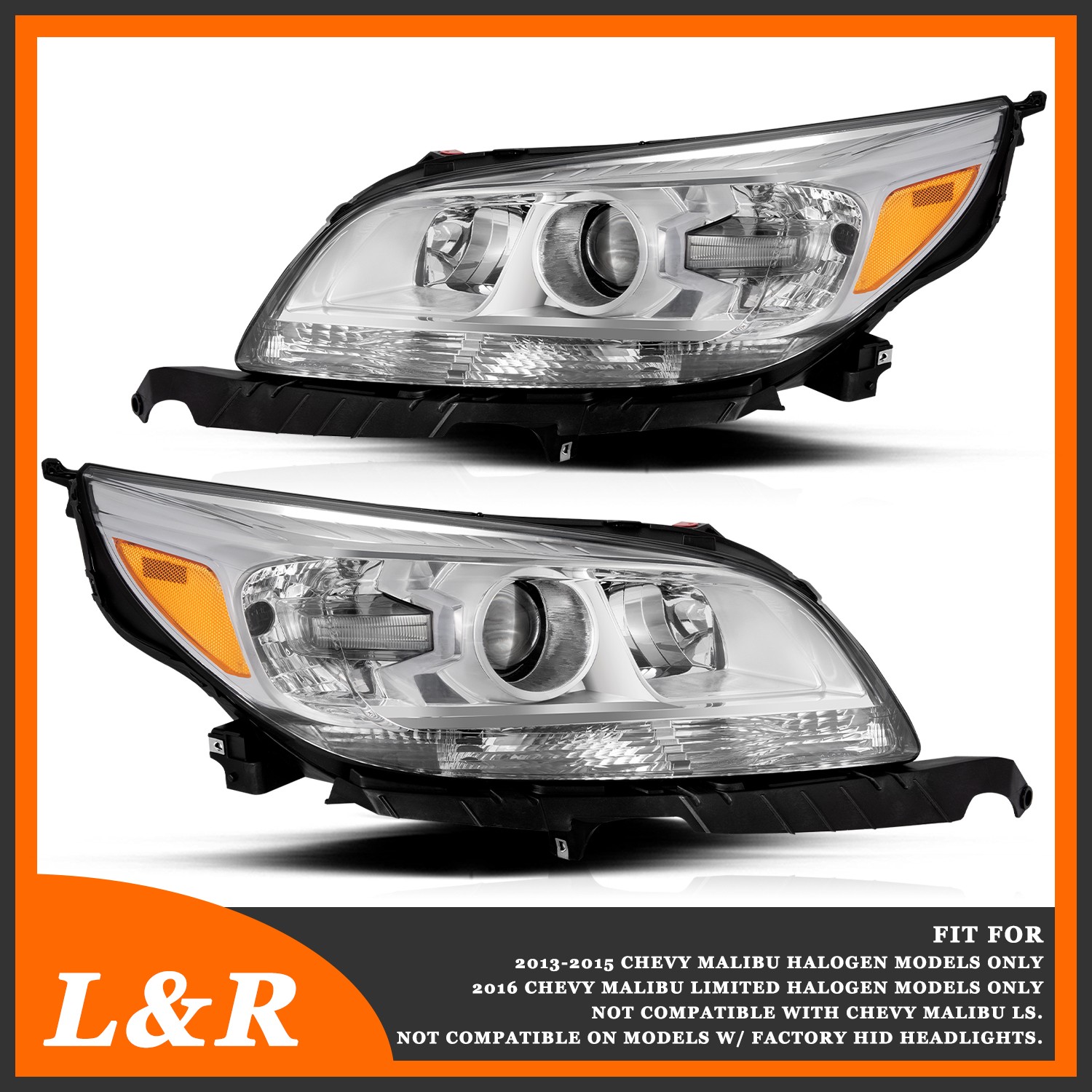 Headlights For 2013-2015 Chevy Malibu LT LTZ Pair Projector Headlamps Left+Right