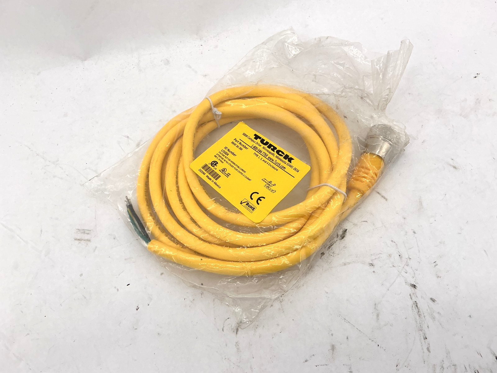 New Turck RKM-36-3M Mini Fast Cordset 3-Pin Female 3-Wire 10A 600V