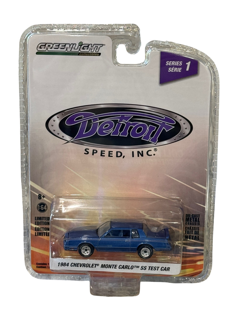 Greenlight Detroit Speed Series #1 Blue 1984 Chevy Monte Carlo SS Test Car 1/64