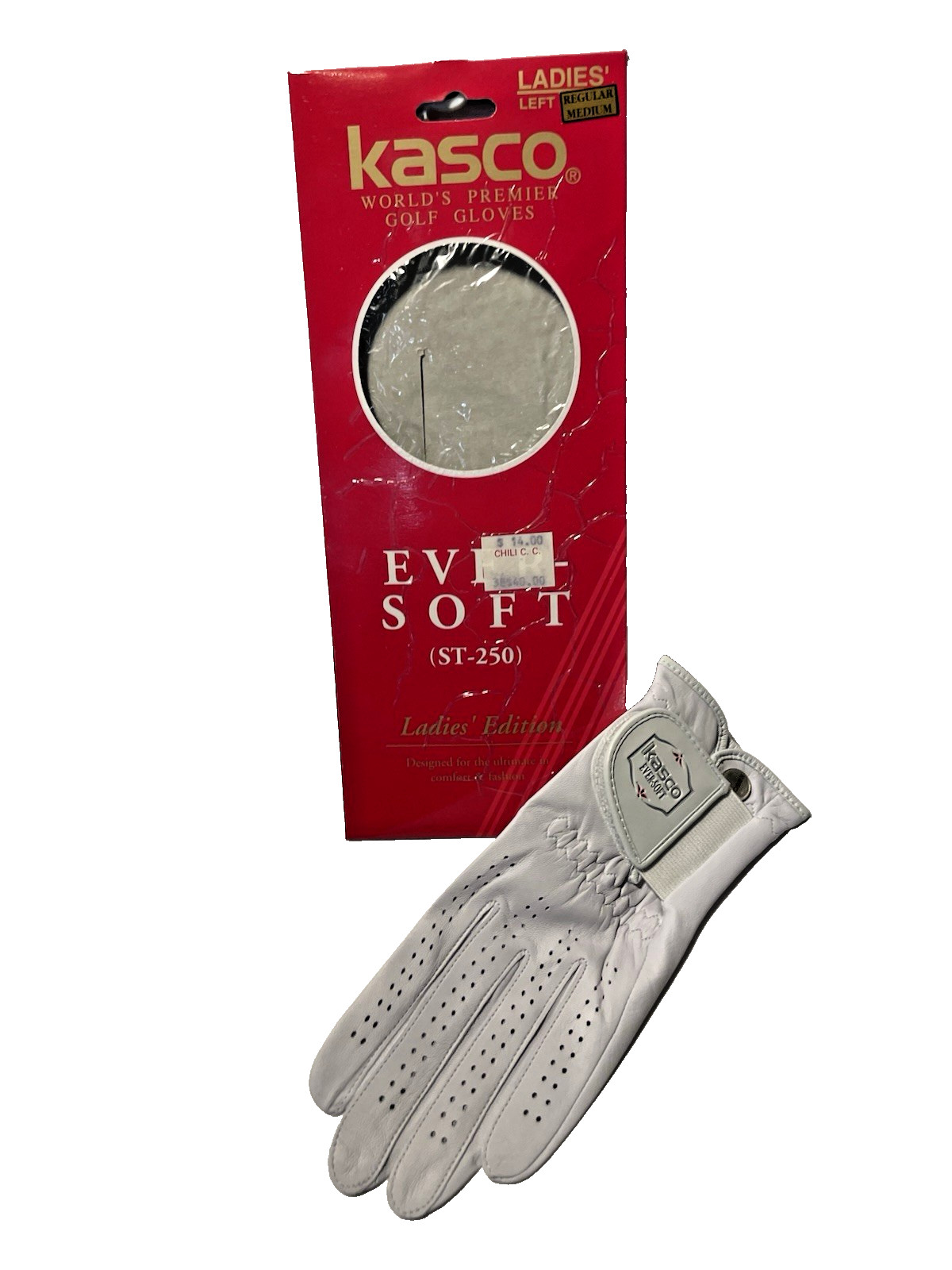 NEW Kasco Ever-Soft Ladies Left Hand White Leather GOLF GLOVE Size Reg - Medium NEW Kasco Ever-Soft Ladies Left Hand White Leather GOLF GLOVE Size Reg - Medium