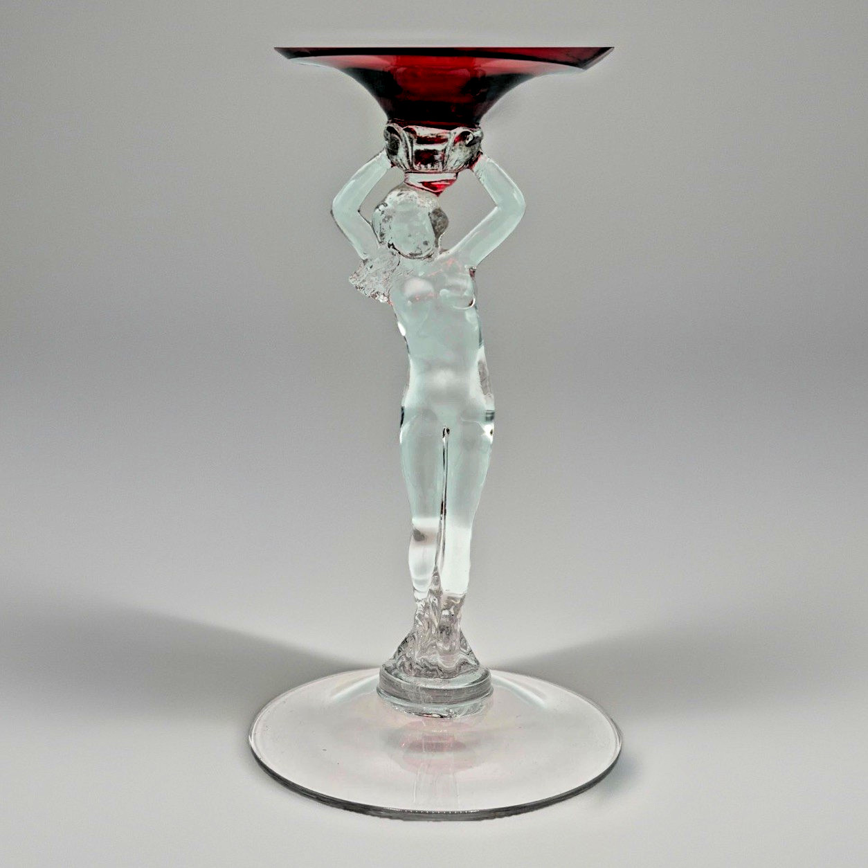 Vintage Cambridge Glass 3011 Carmen Ruby Red Nude Statuesque  Candlestick (C)