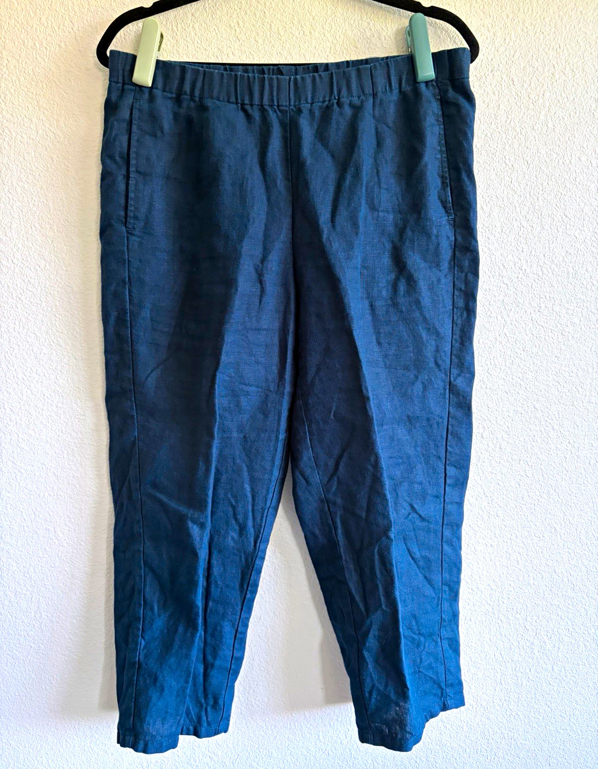 J. Jill Love Linen Women’s Blue Solid Linen Capri Pants Elastic Waist Size S
