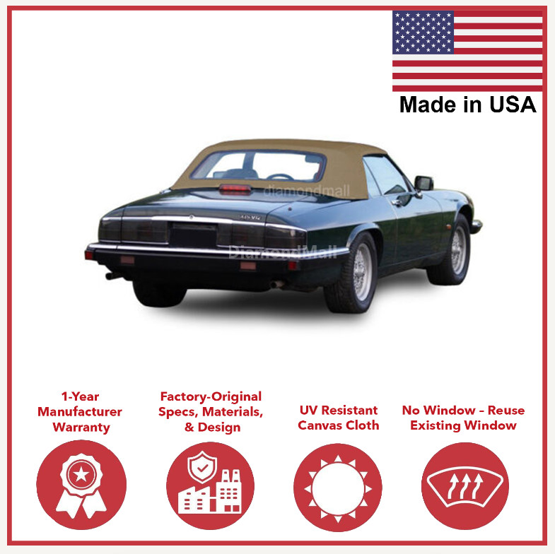 Fits Jaguar XJS Convertible Soft Top 1989-1996 New Tan Canvas Cloth