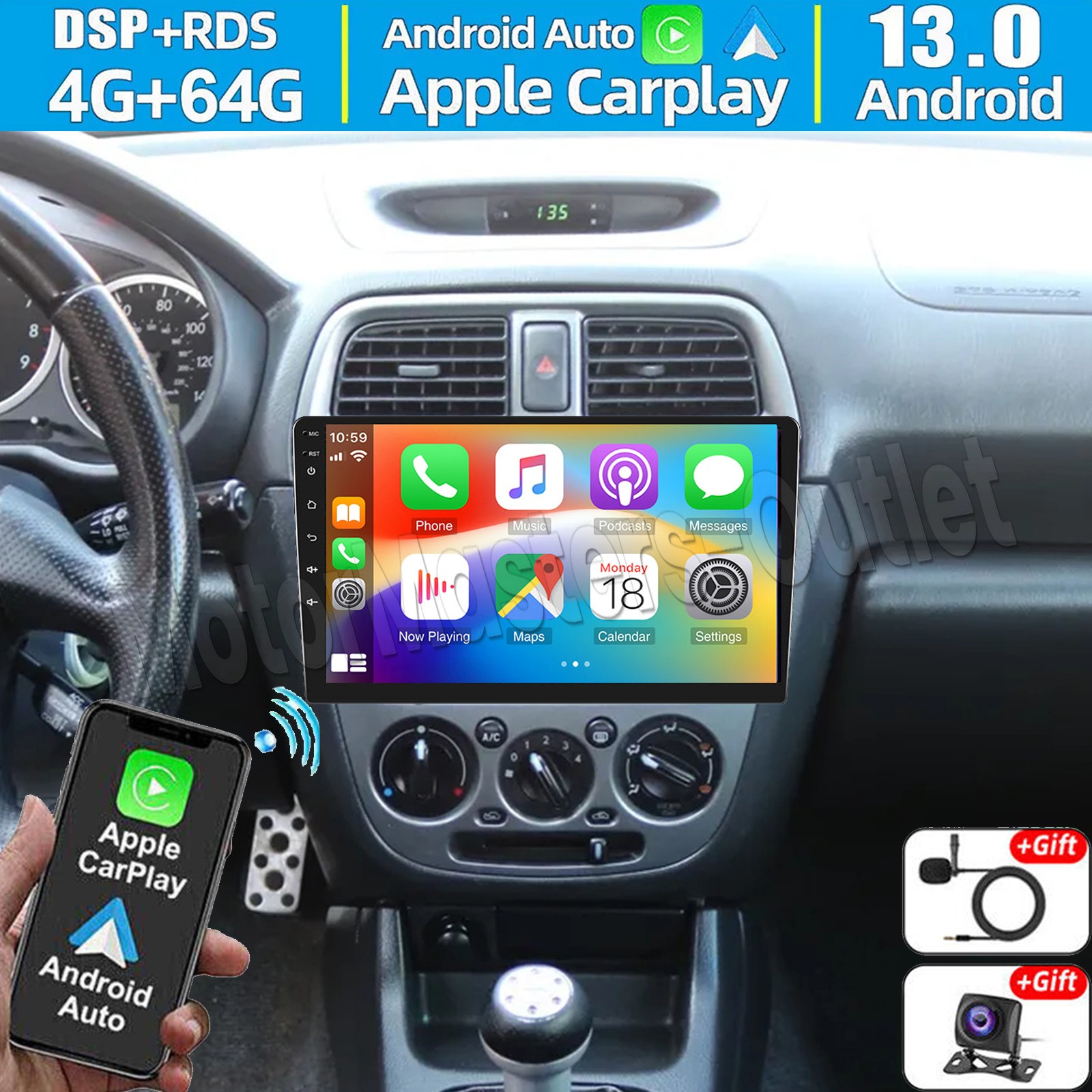 10'' Android 13 Carplay For Subaru Impreza 2002-2016 Car Radio GPS Stereo 4+64GB