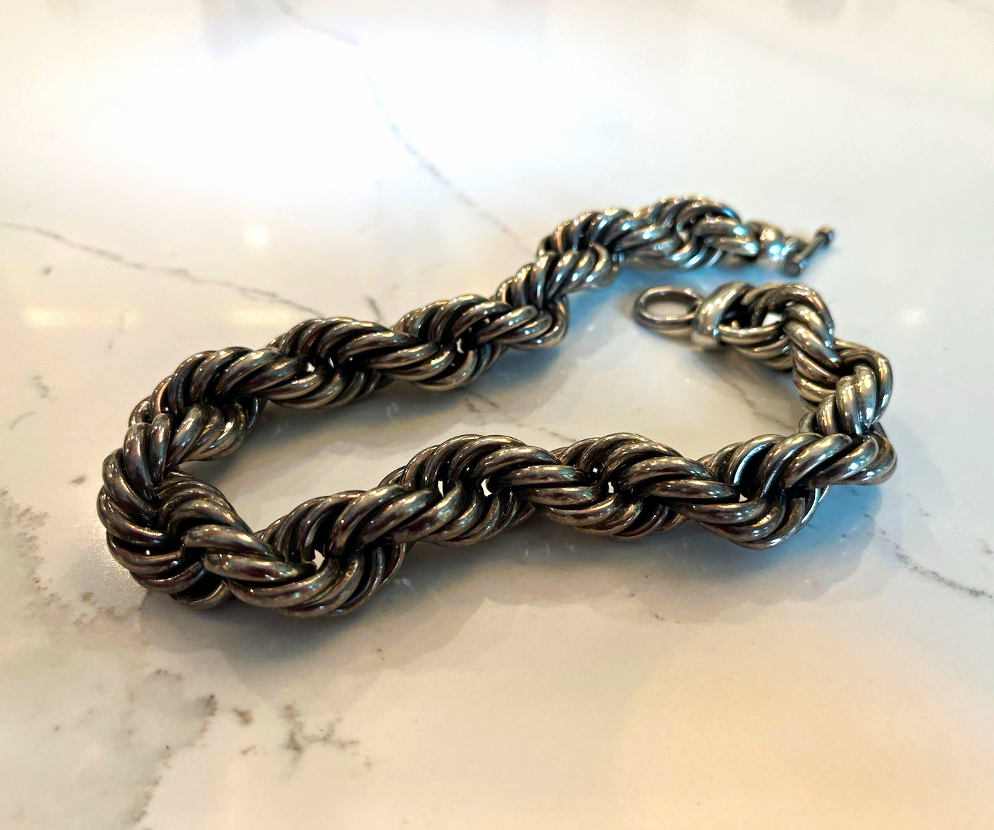 Taxco Mexican 925 Sterling Silver Heavy Roped Band Chain Necklace