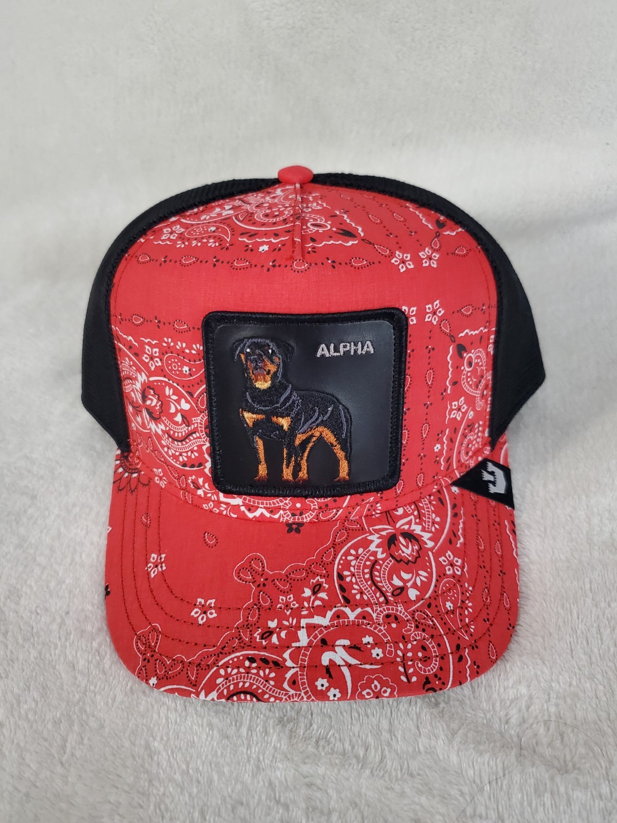 GOORIN BROS THE FARM ALPHA WO WARNING CURVED TRUCKER SNAPBACK MENS HAT RED BLACK GOORIN BROS THE FARM ALPHA WO WARNING CURVED TRUCKER SNAPBACK MENS HAT RED BLACK