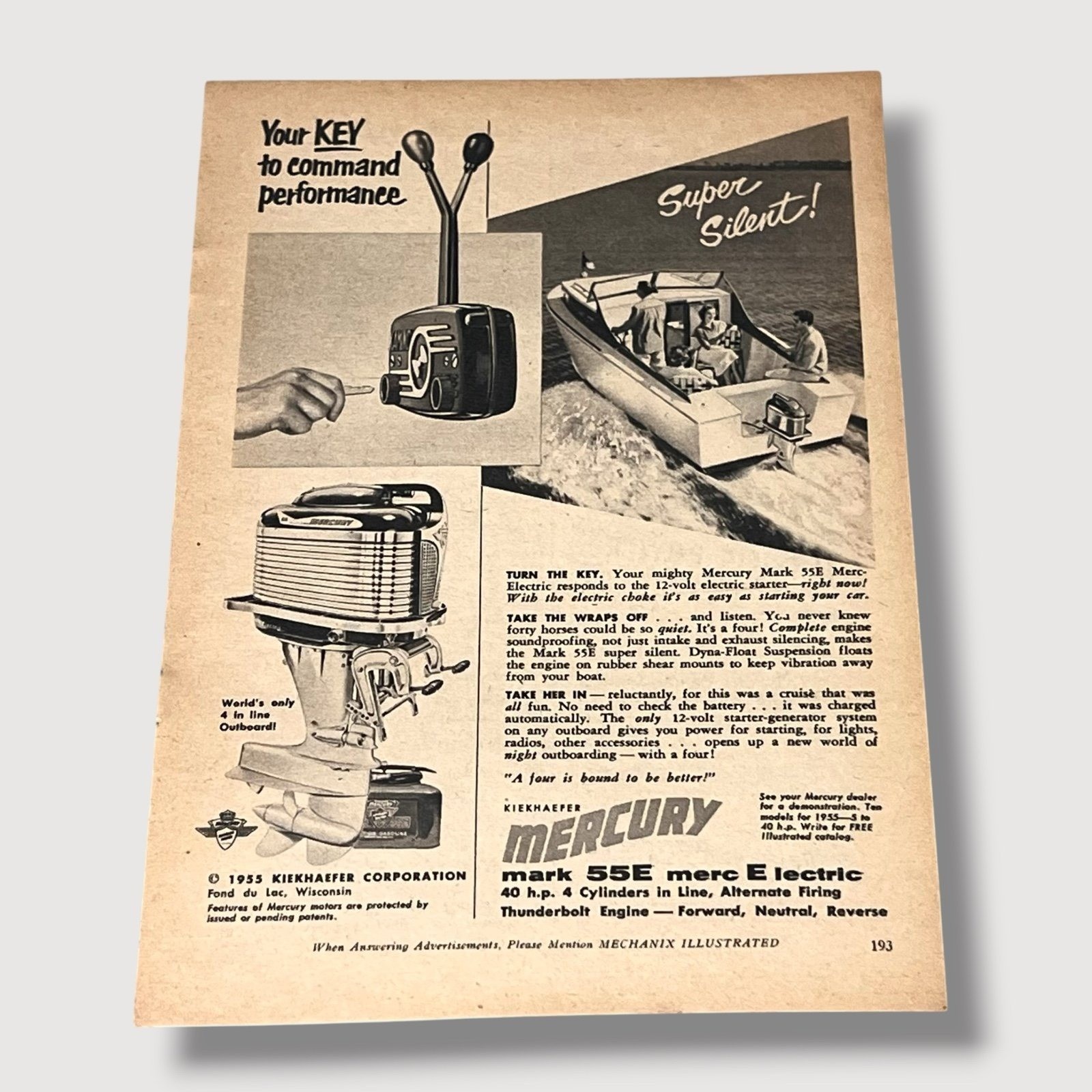 1955 Kiekhaefer Mercury Mark 55E Merc Electric Boat Engine Vintage Ad X 1955 Kiekhaefer Mercury Mark 55E Merc Electric Boat Engine Vintage Ad X