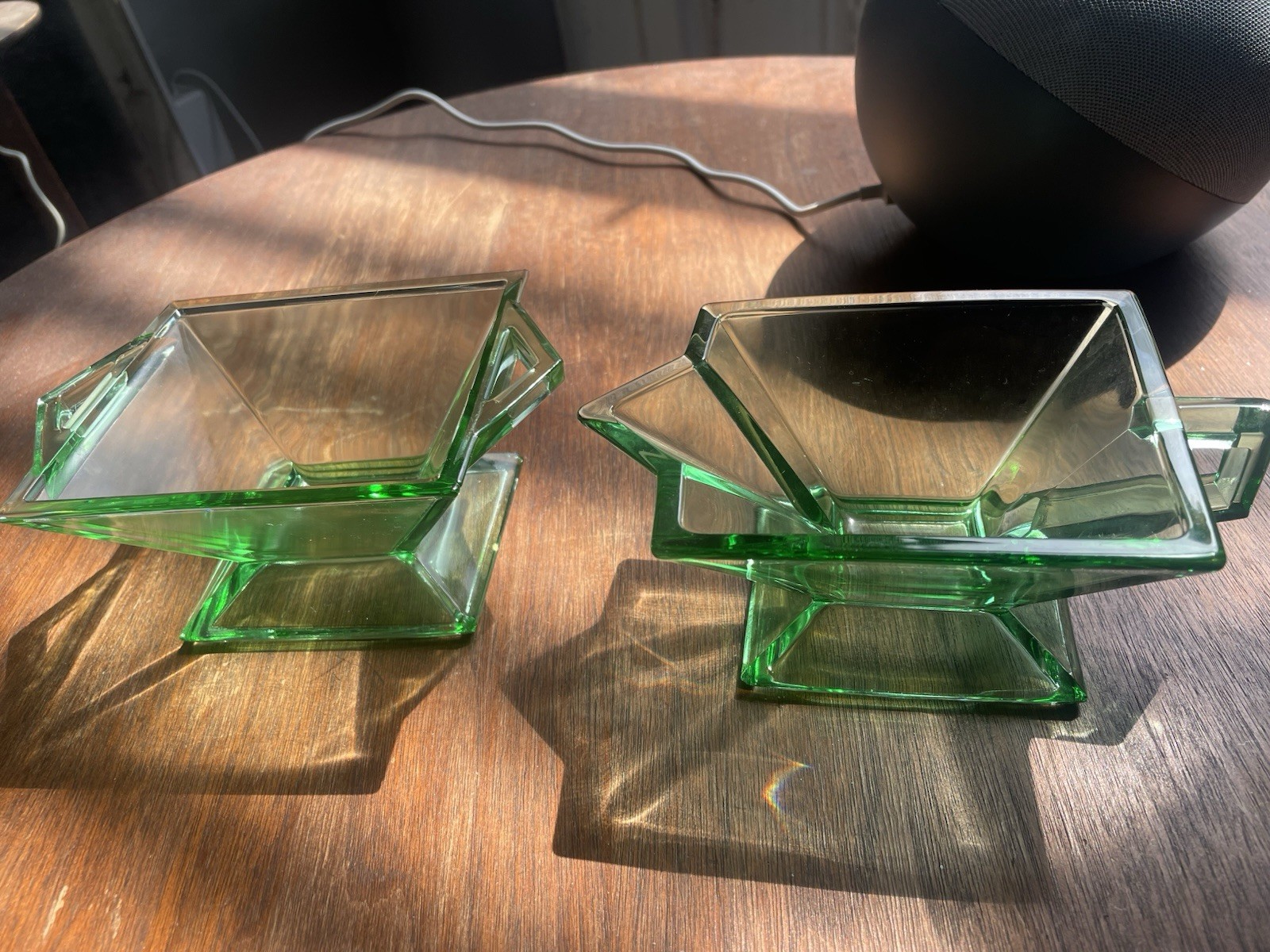 RARE Art Deco VINTAGE Heisey Glass Creamer Sugar Quator Green (Moongleam) RARE Art Deco VINTAGE Heisey Glass Creamer Sugar Quator Green (Moongleam)
