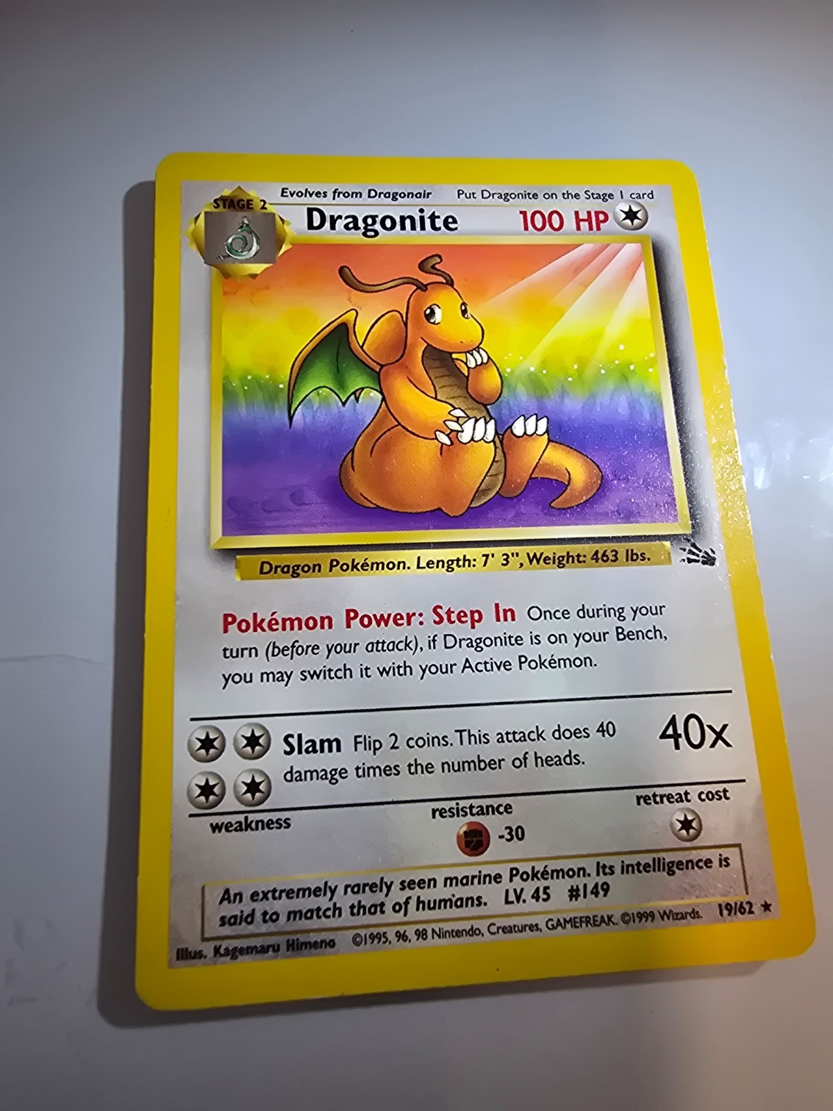 Dragonite 19/62 Fossil Unlimited Rare Non-Holo Wizards Pokemon Card 1999 NM