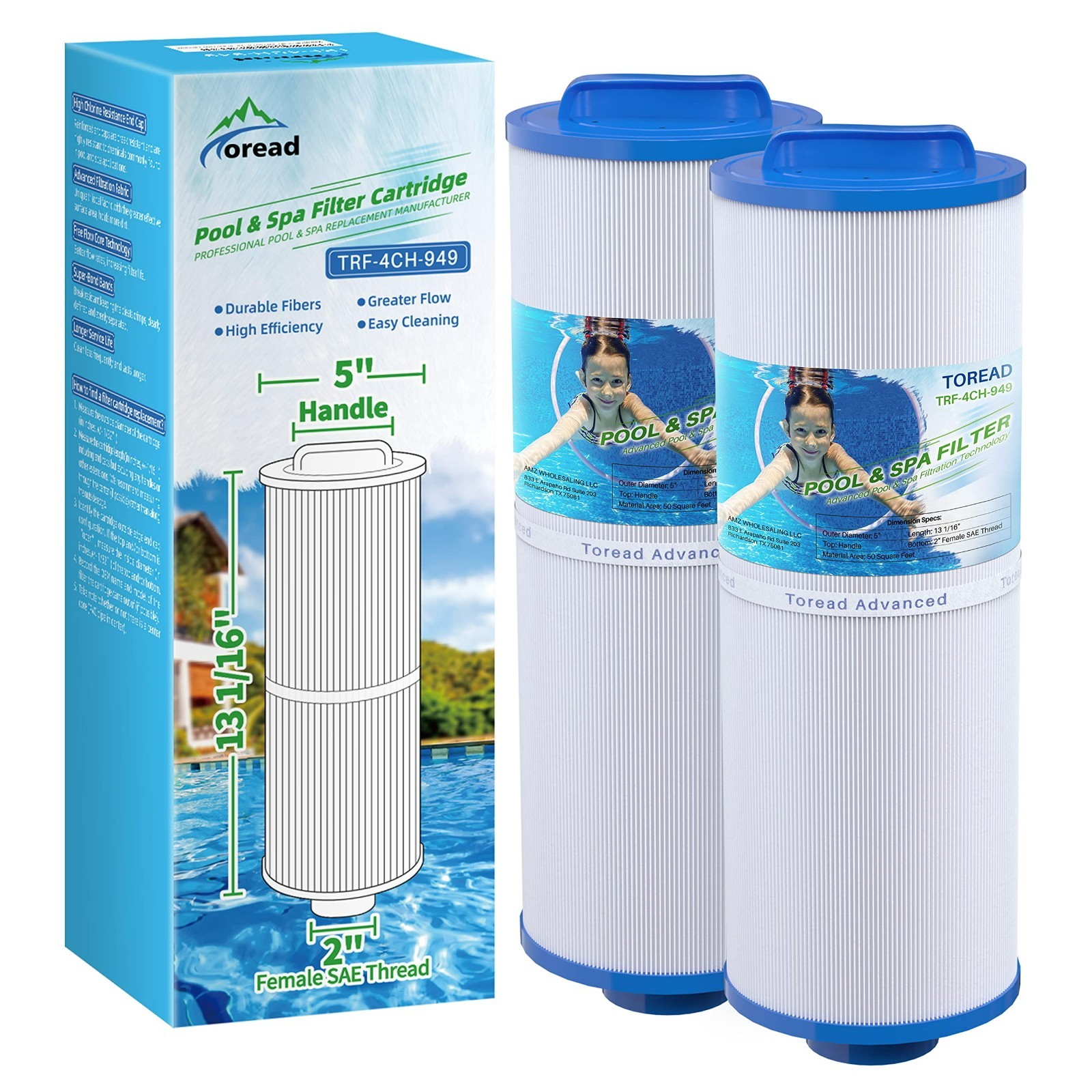 TOREAD 4CH-949 Spa Filter Replaces PWW50L, FIL50-5D13H15FCT-3, Filbur FC-0172