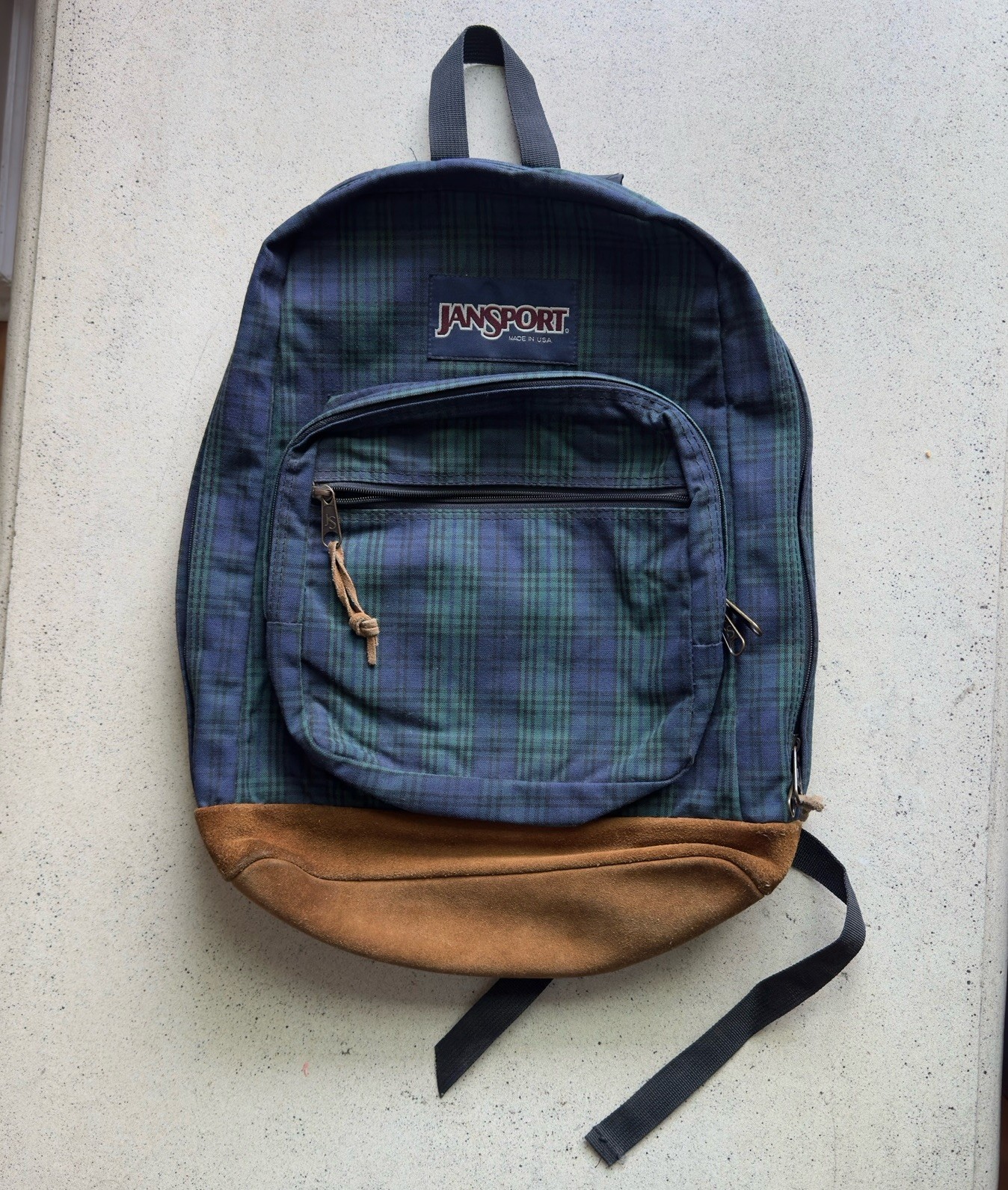 Vintage Jansport Backpack Green Tartan Plaid Leather Bottom Made In USA Vintage Jansport Backpack Green Tartan Plaid Leather Bottom Made In USA